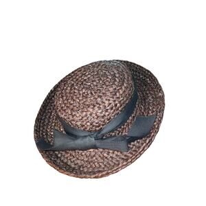 Helen Kaminski Hat Raffia Brim Bow Womens Dark Brown Handmade Madagascar